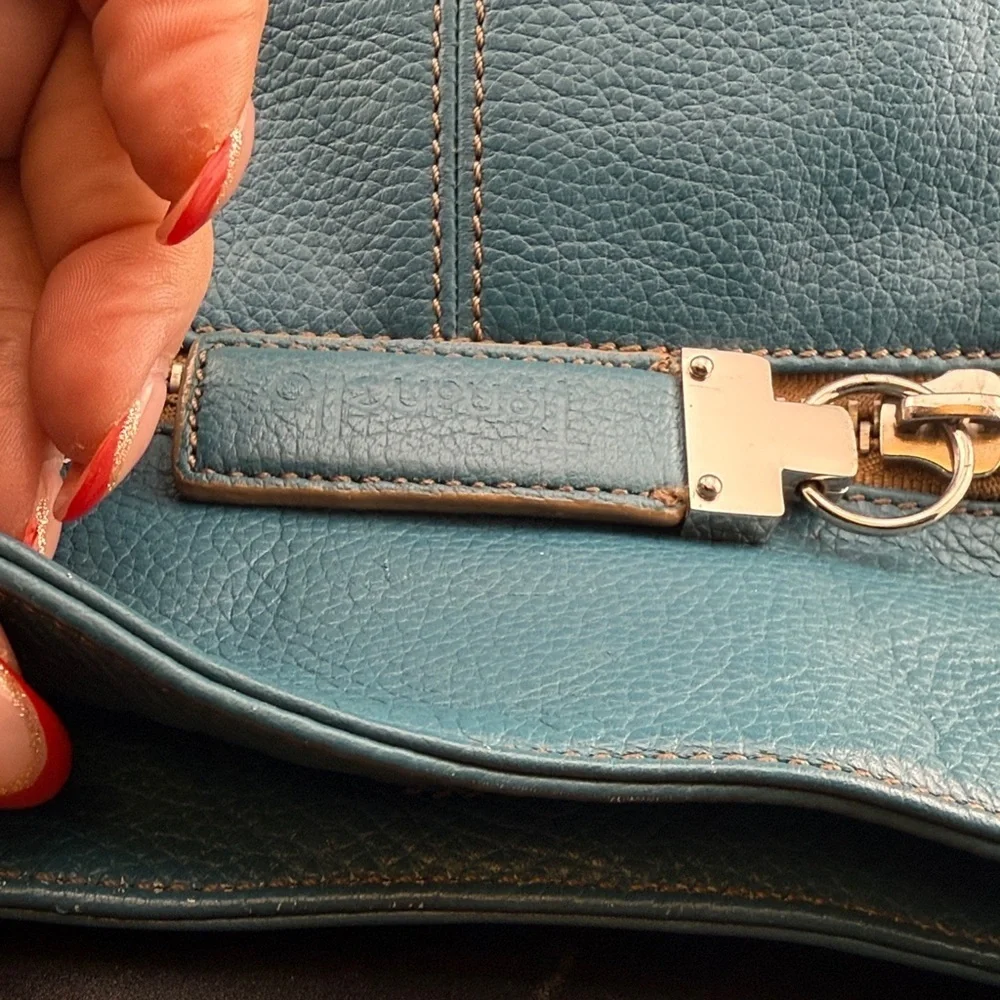 Tignanello Teal Leather Shoulder Bag